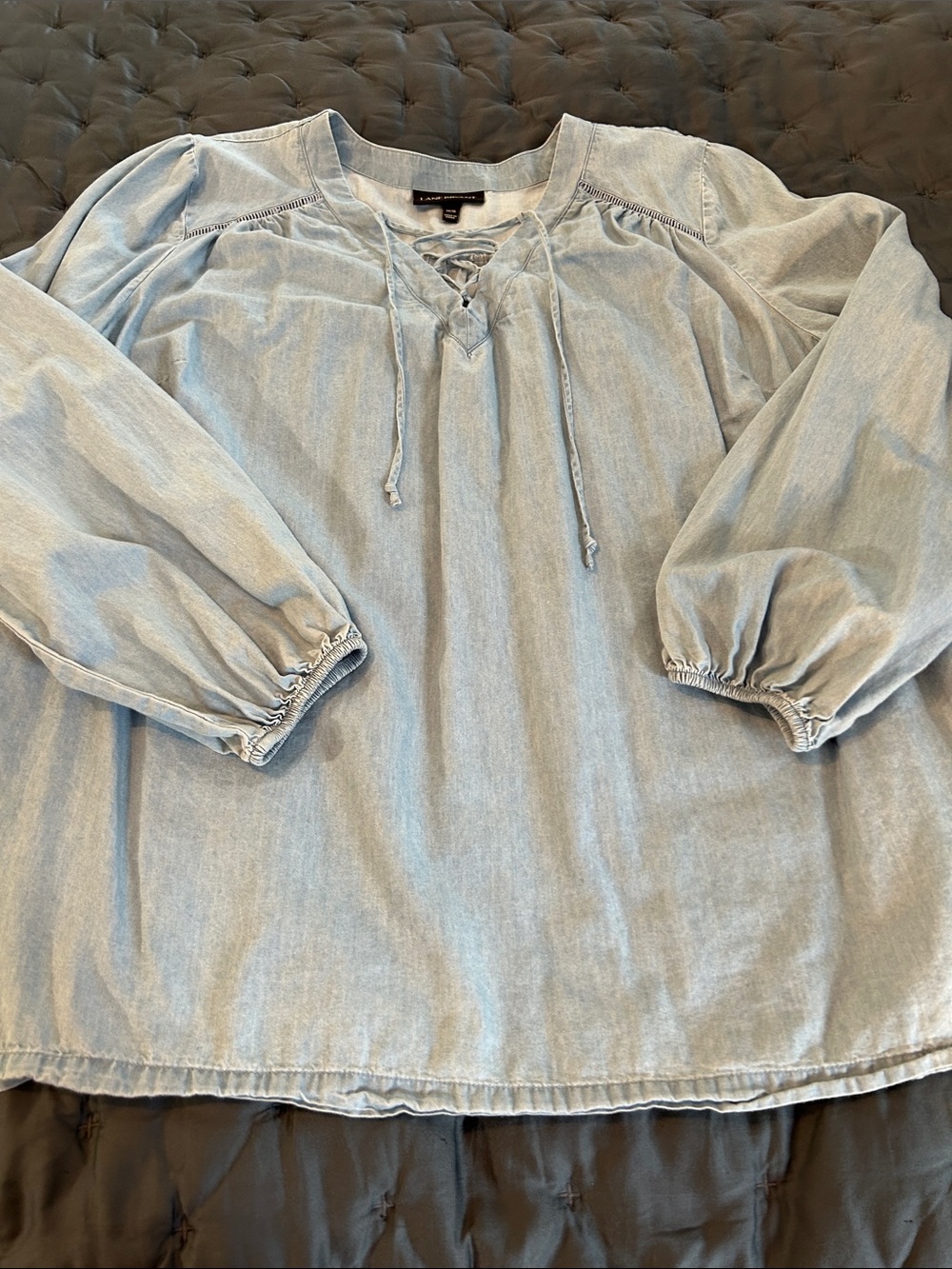 Lane Bryant Light Blue Chambray Peasant Blouse